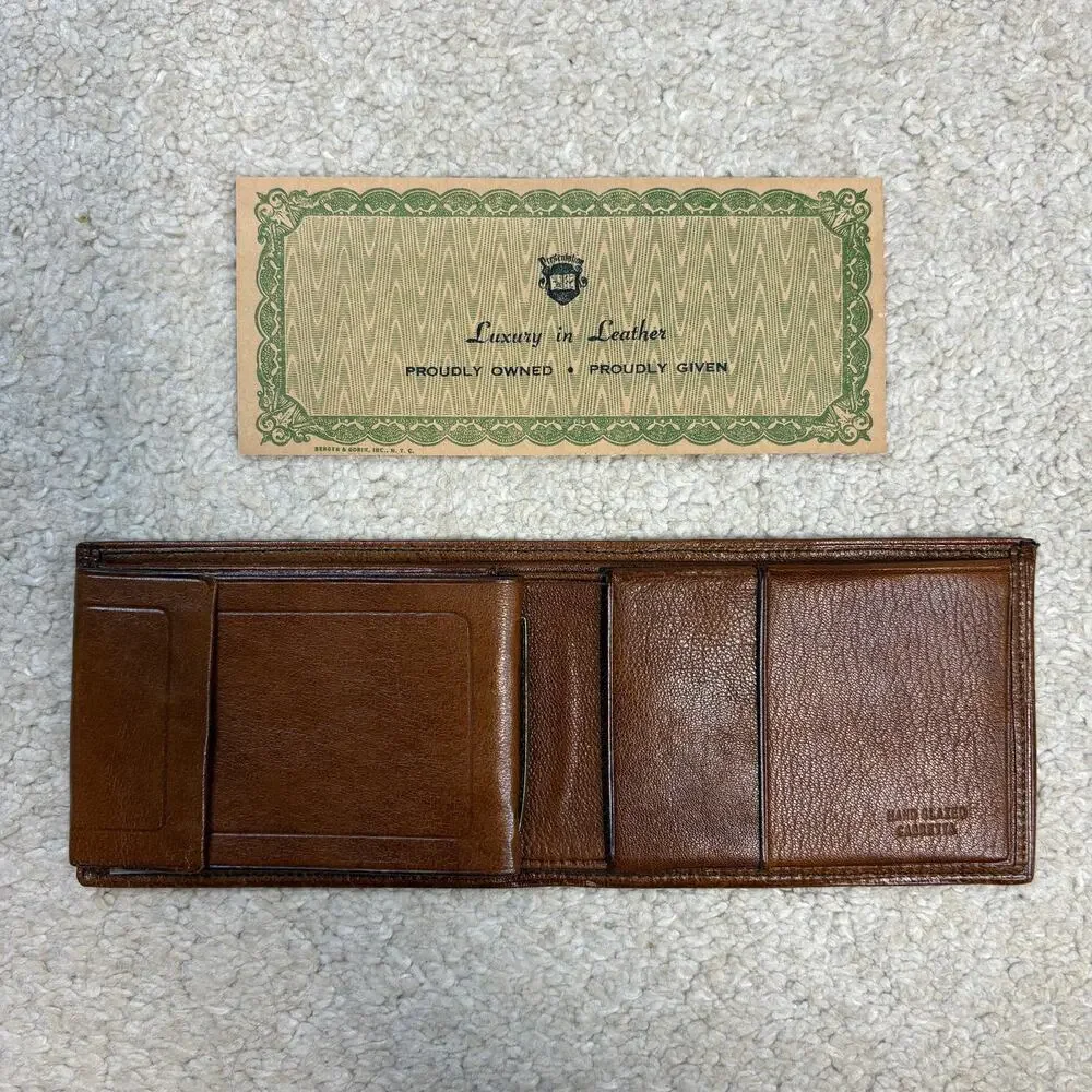 NIB Vintage Presentation Brown Hand Glazed Cabretta Leather Wallet